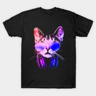 Neon Cat DJ With Headphones T-Shirt